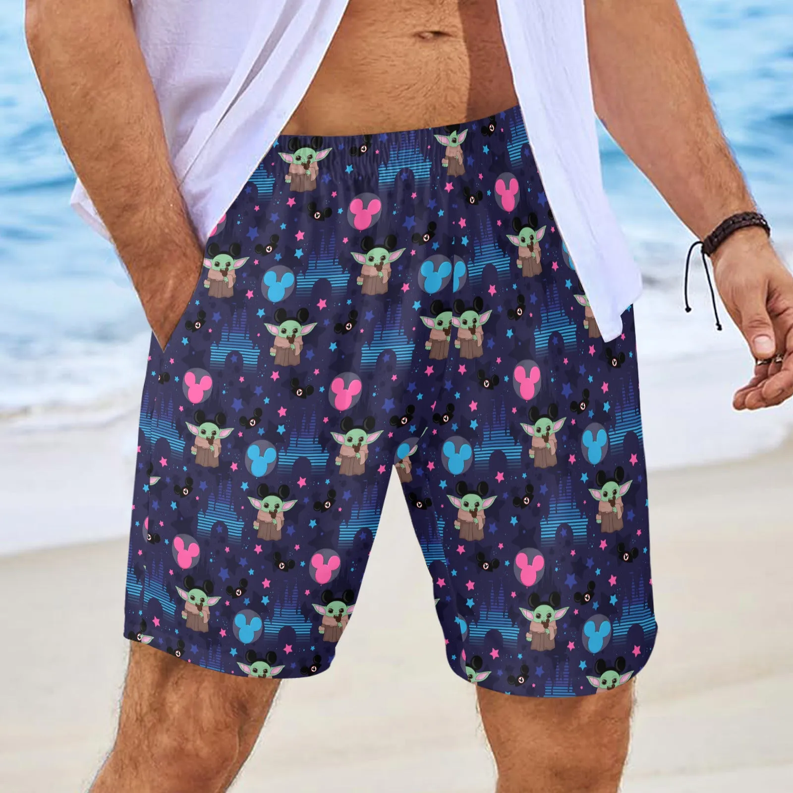 Star Wars Baby Yoda Castles Men's Swim Trunks Swimsuit