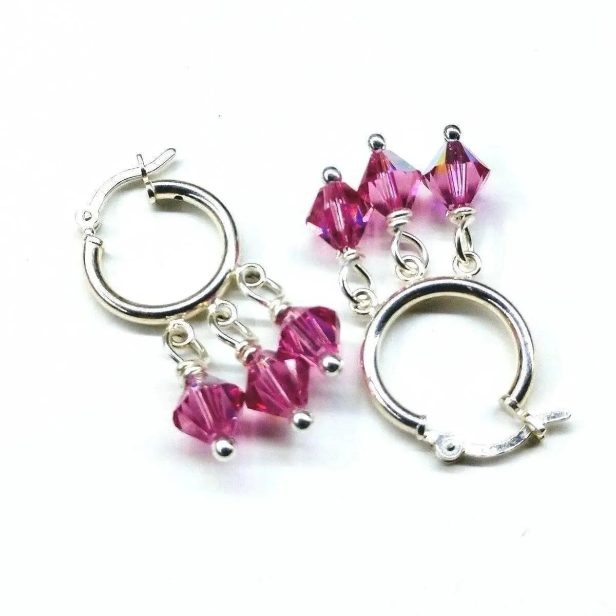 Sterling Silver Hoop Pink Crystal Earrings