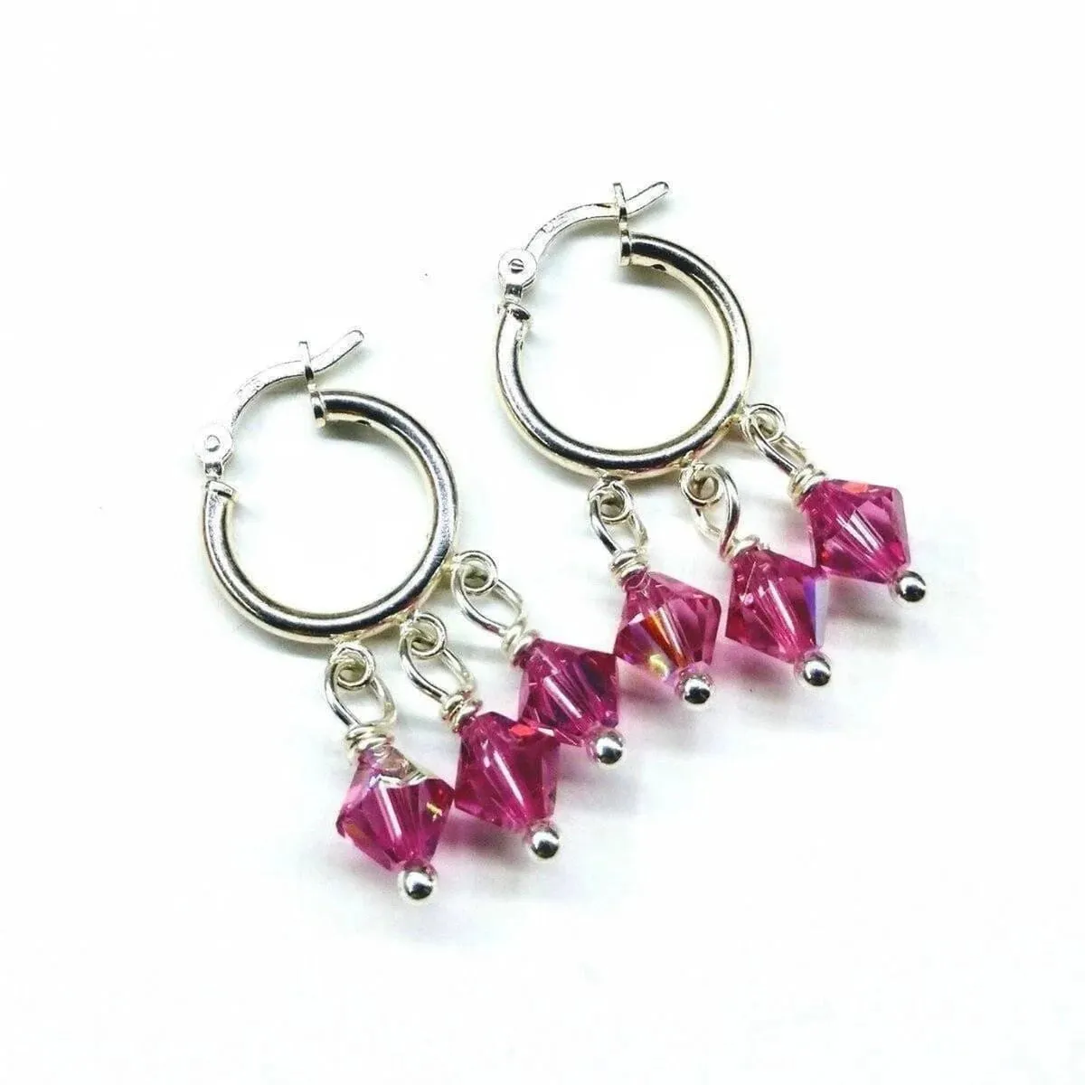 Sterling Silver Hoop Pink Crystal Earrings