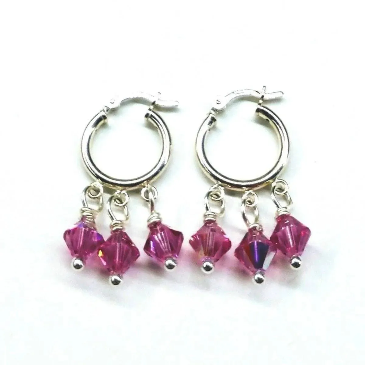 Sterling Silver Hoop Pink Crystal Earrings