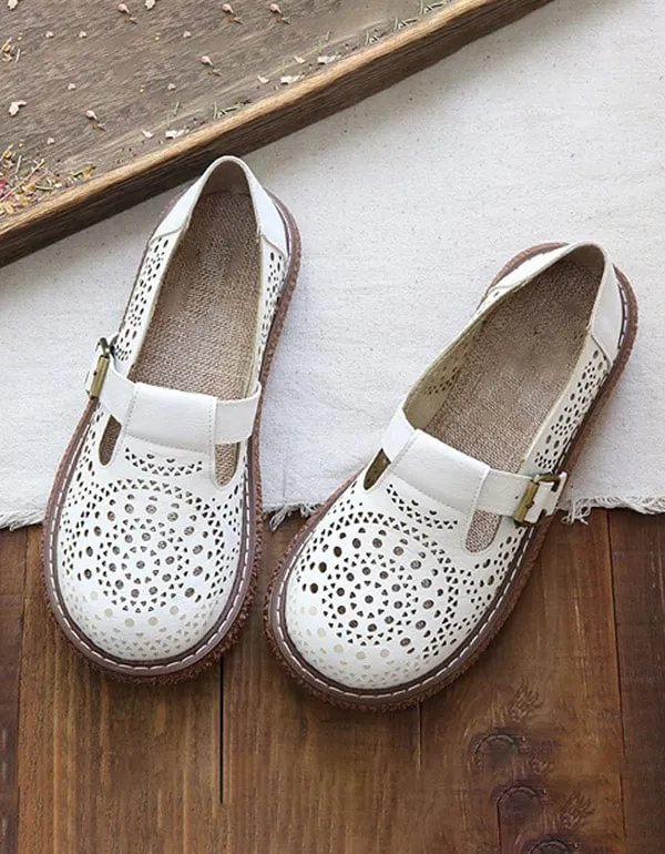 Summer Handmade Round Head Retro Leather Shoes