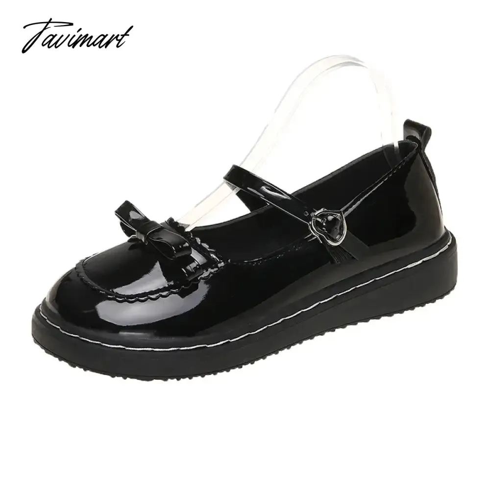 TAVIMART Lolita Shoes Bow Mary Janes Shoes Platform Women Flats Leather Round Toe Casual  Shoes Girls Princess Shoes Black Oxford 9090N