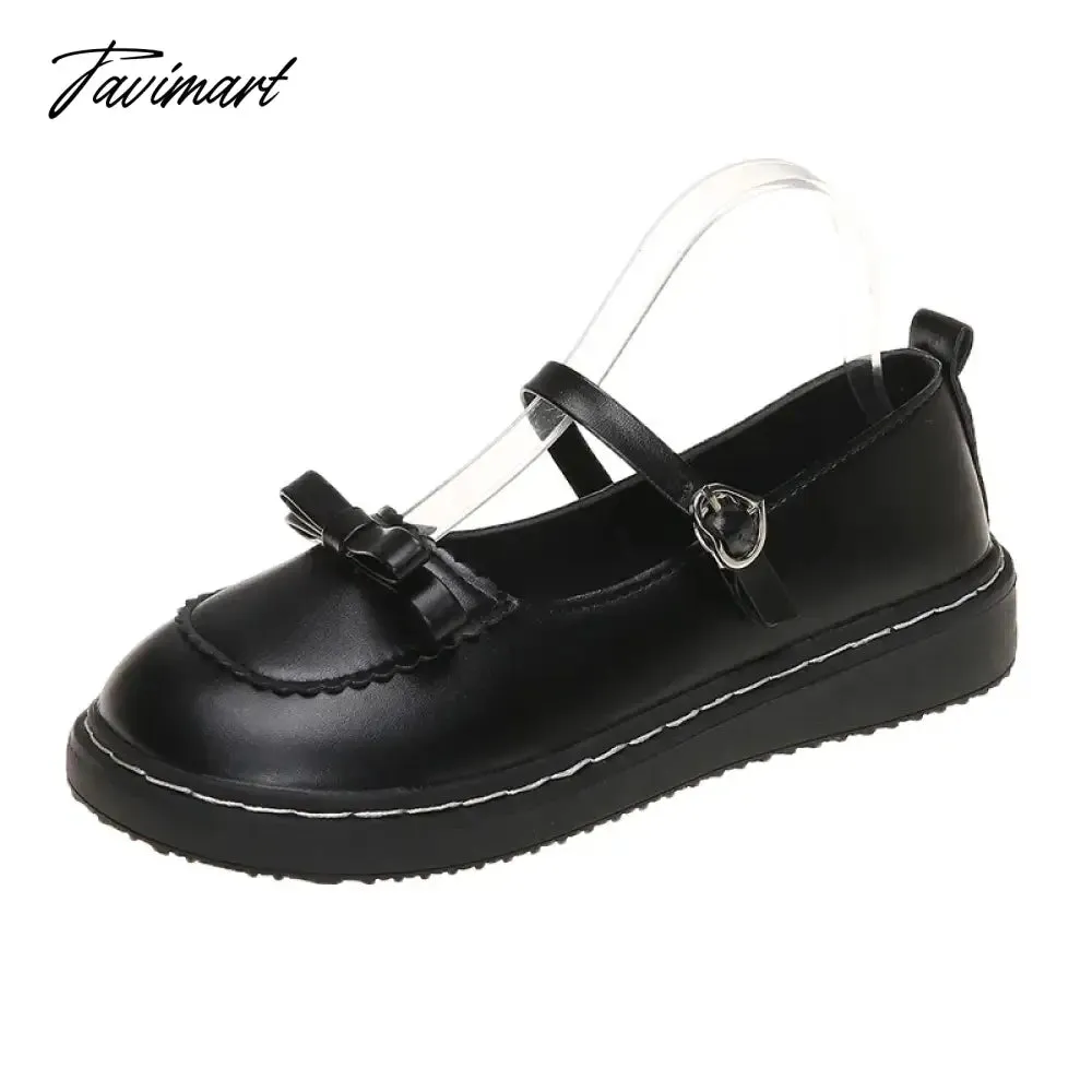 TAVIMART Lolita Shoes Bow Mary Janes Shoes Platform Women Flats Leather Round Toe Casual  Shoes Girls Princess Shoes Black Oxford 9090N