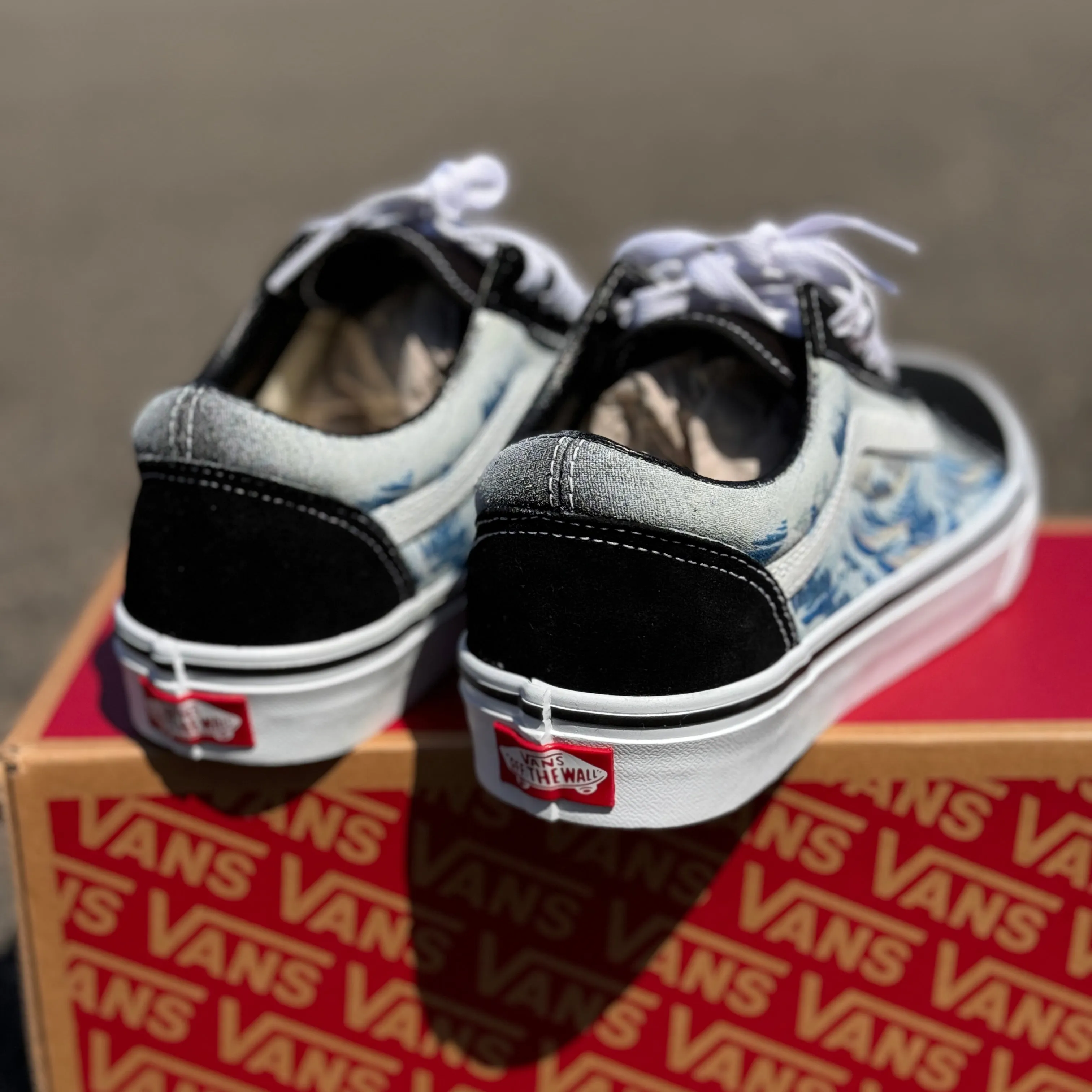 The Great Wave Off Kanagawa Custom Black Old Skool Vans - Men's and Women's Shoes