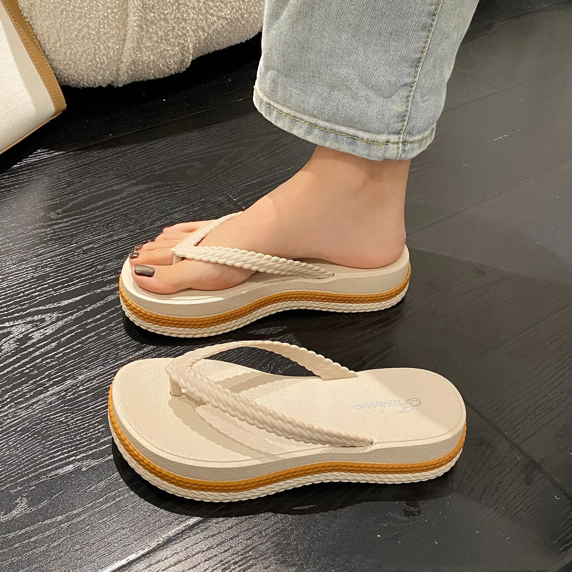 Thick-soled Flip-flops Fashion Outer Wear Color Matching Non-slip