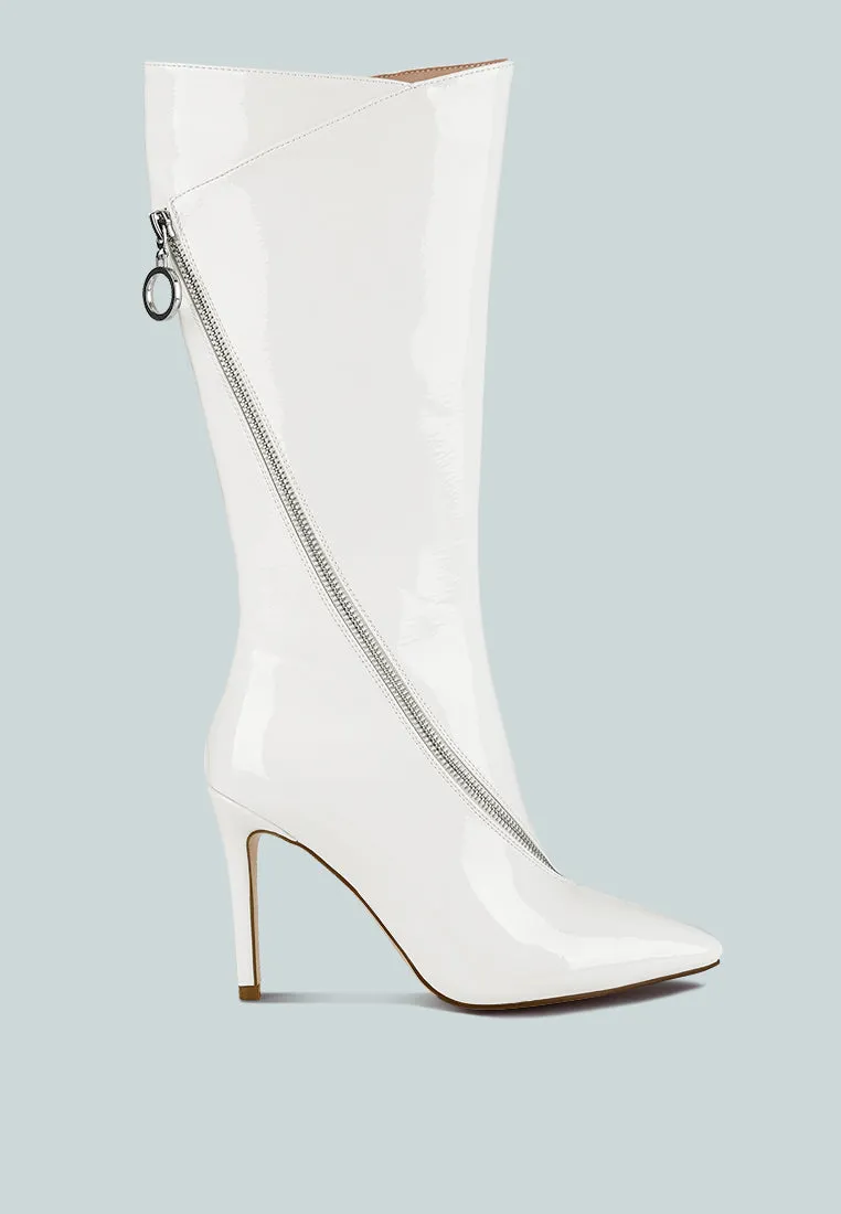 TSAROH Zip Around Calf Boot In White