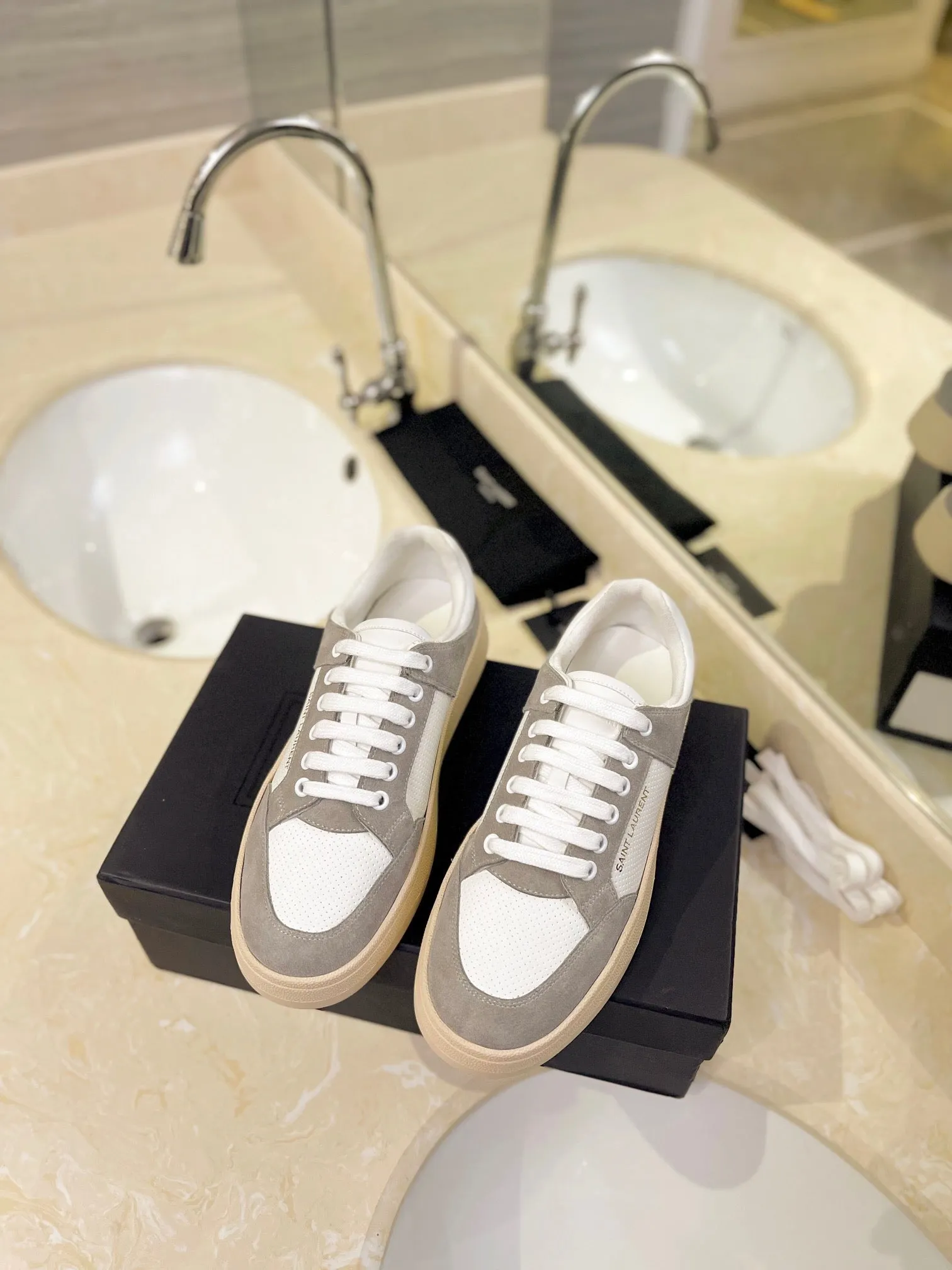 VSL Grey and White Leather Sneakers-169