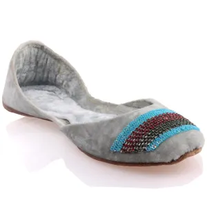 Womens ‘Patra’ Beaded Leather Flat Indian Pump