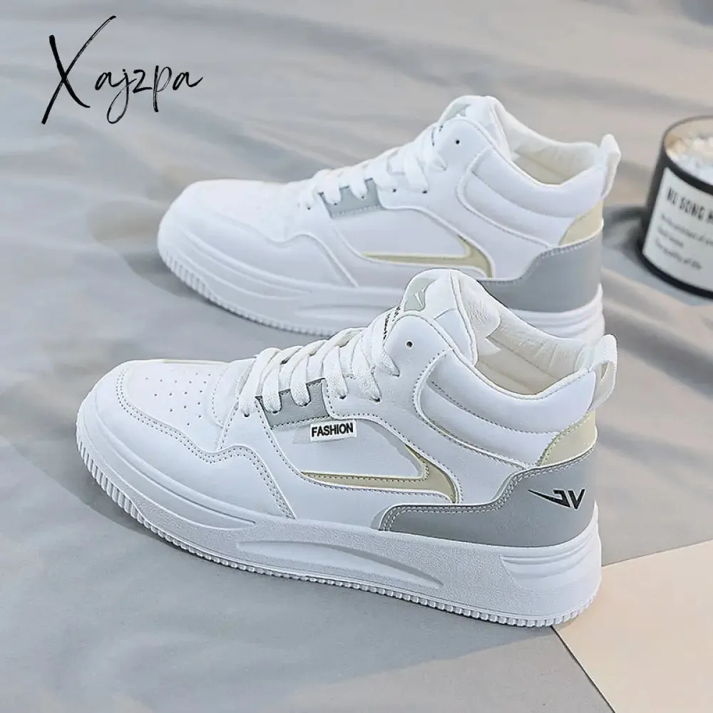 Xajzpa - Women White Colorblock Lace-Up Front Skate Shoes