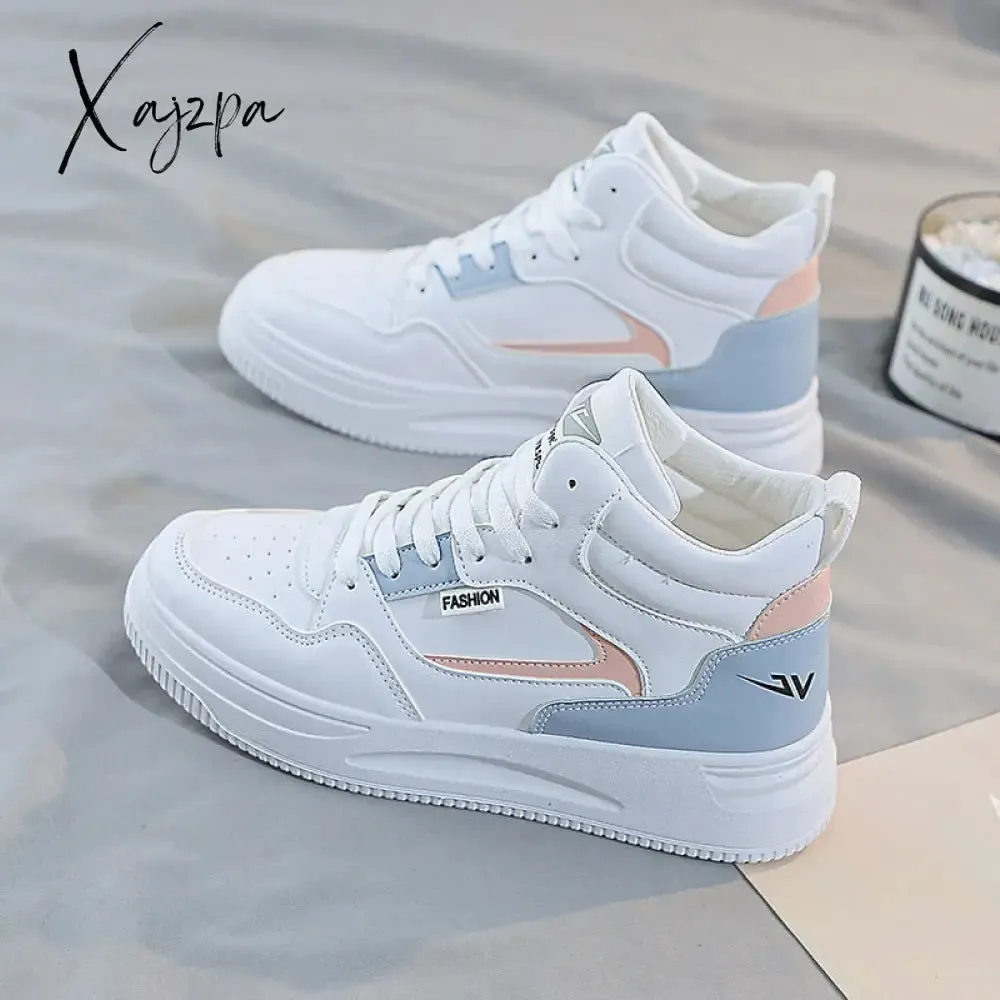 Xajzpa - Women White Colorblock Lace-Up Front Skate Shoes