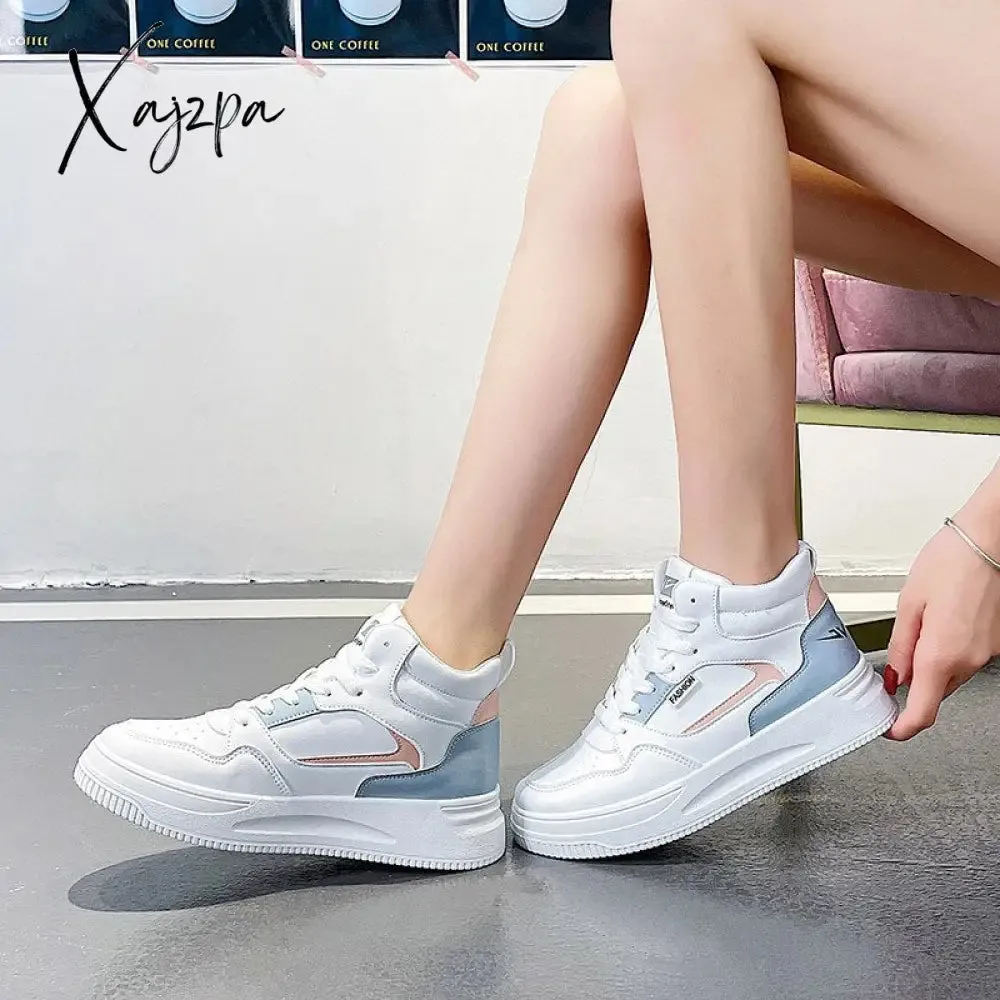 Xajzpa - Women White Colorblock Lace-Up Front Skate Shoes