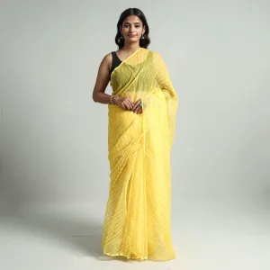 Yellow - Leheriya Tie-Dye Kota Doria Cotton Saree 06