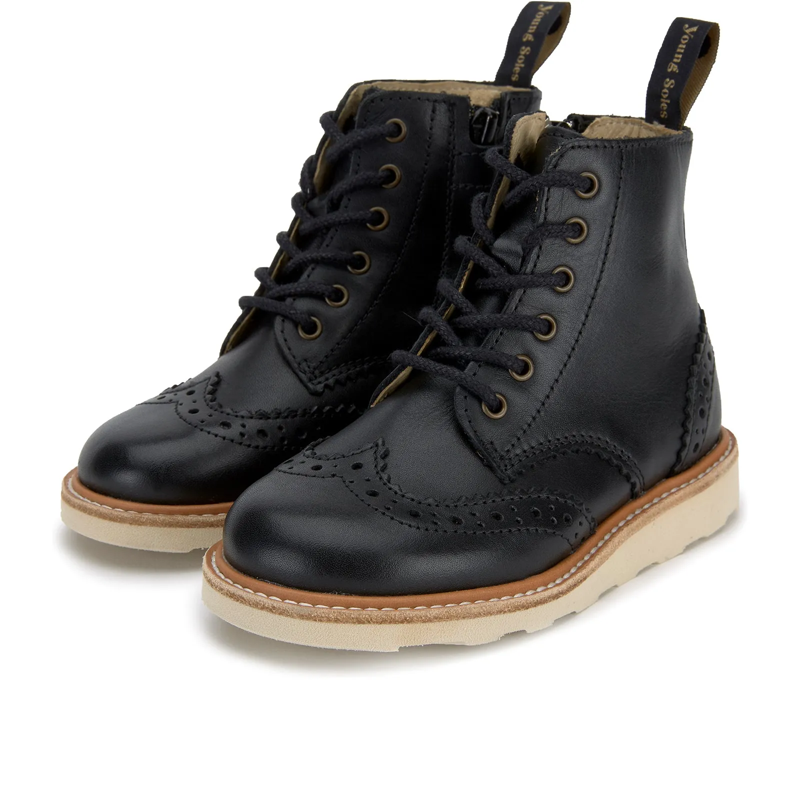 Young Soles Sidney Brogue Black Leather Boots